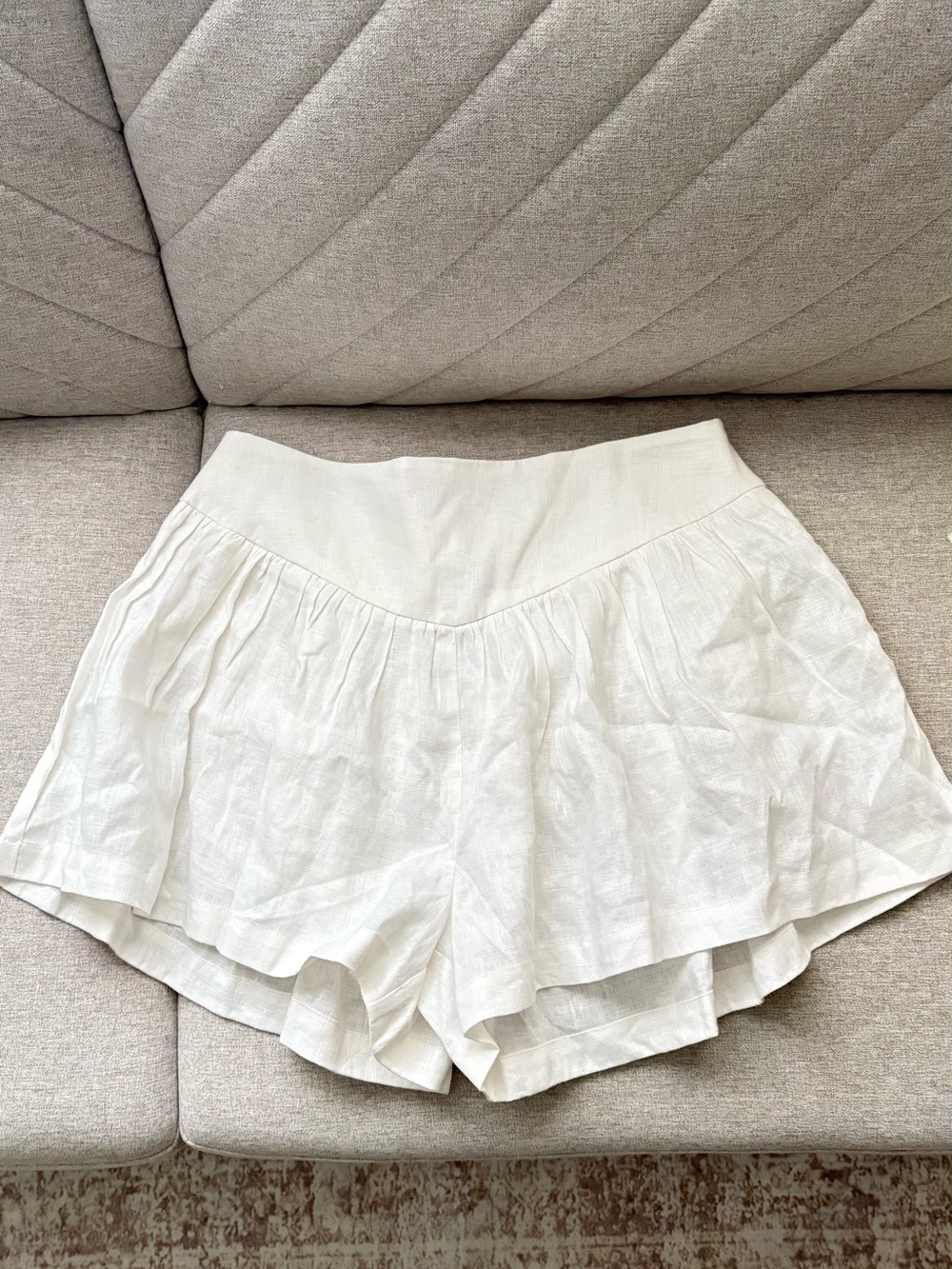 Olivaceous White Linen Flared Waisted Skort